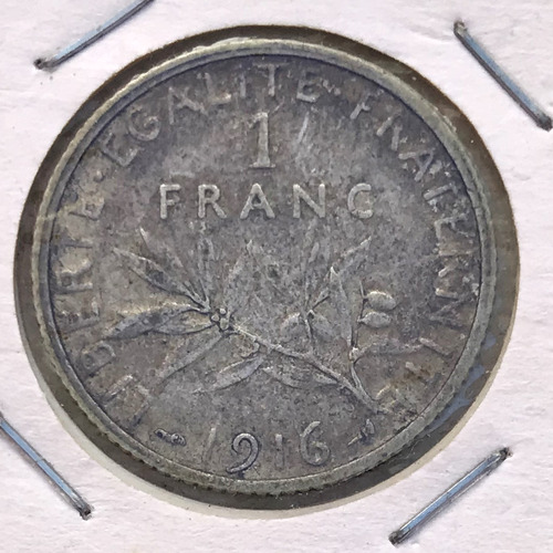 * Francia. 1 Franco De Plata 835. Año 1916. Km# 844.1