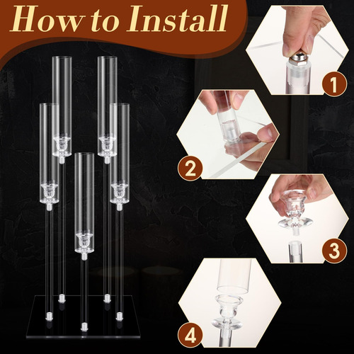 Hushee 8 Pcs Acrílico Candelabra Peças Centrais 5 Braço Tran