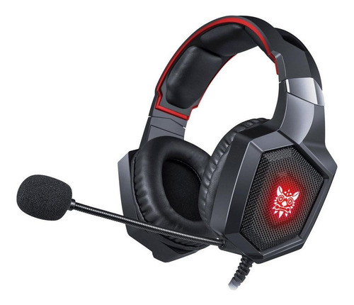 Fone de ouvido over-ear gamer Onikuma K8 preto e vermelho com luz  rgb LED