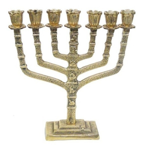 Candelabro Menorah 7 Velas Em Bronze 28 Cm Belo Maravilhoso