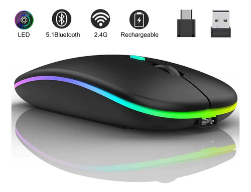 Mouse Inalambrico Recargable Bluetooth Ergonomico 3b Luz Led