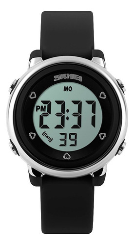 Reloj Niños Niñas Skmei 1100 Digital Watch Alarma Cronometro Malla Negro Fondo Blanco
