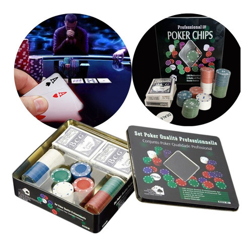 Kit Fichas Poker 100 Pç + Dois Baralhos Cartas Botão Dealer