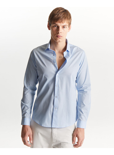 Camisa Valentino,100% Algodón, Slim Fit, Celeste, Equus