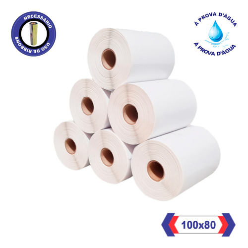 Kit 6 Rolos Etiqueta 100x80 10x8 Bopp Elgin L42pro Zebra
