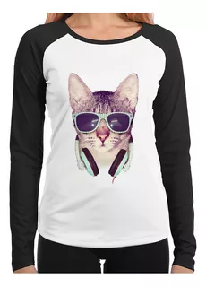 Baby Look Raglan Gato Headphone Longa