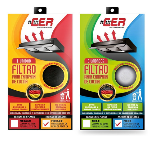 Pack Filtro Carbón + Filtro Clásico Para Campana De 6 Platos