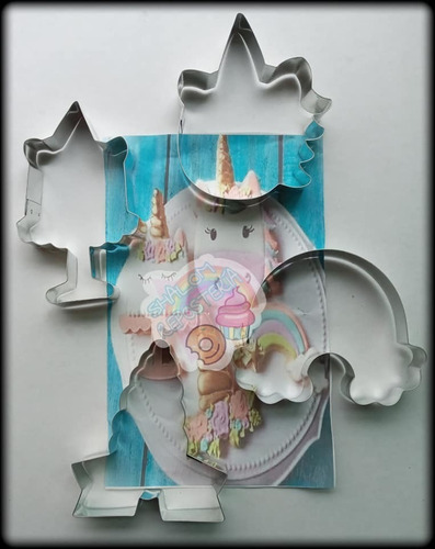 *kit 4 Cortadores Galleta Unicornios Arcoiris Varios Fondant Royal Icing  Arcoiris Cuerno Pastel