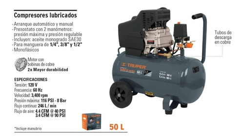 Compresor De Aire 50lts 2,5 Hp Truper 15007