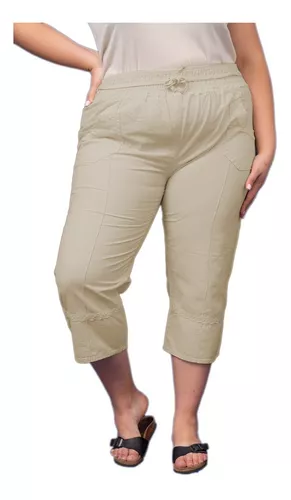 Pantalon Capri Lienzo Mujer Clasico Talles Grandes