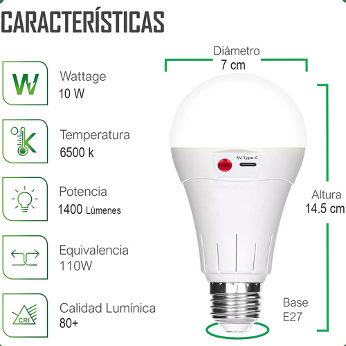Ampolleta Recargable Ampolleta E27 Ampolleta Emergencia 10w