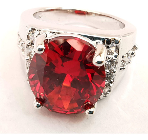 Imagen 3 de 3 de Anillo Mujer Plata Laminada Rodolita Zirconias Talla 7.5