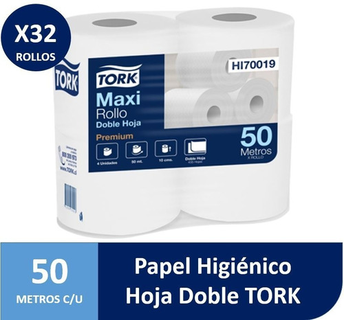 Papel Higiénico Tork 50 M. Doble Hoja Premium 32 Rollos