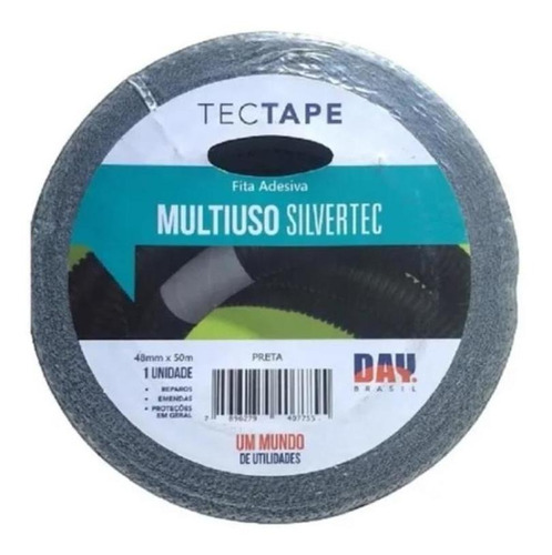 Fita Tecido Adesiva Multiuso Silver Tape Preta 48mm X 50 Mt