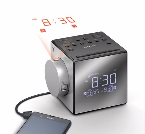 Sony Radio-alarma-despertador-proyector Del Tiempo Usb E.u.