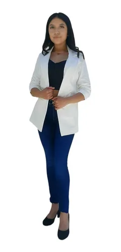 Saco Blazer Mujer Manga 3 4 Formal Casual Cuello Solapa