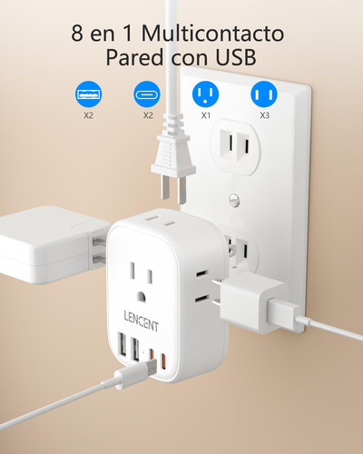 Adaptador Enchufe Tipo A Con 4 Salidas Ca Y 4 Usb