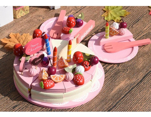 Comida Simulada Para Niños, Tarta Cortada En Madera Para Fie