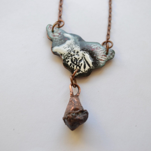 Imagen 2 de 6 de Collar De Granate Natural, Esmalte Al Fuego, Cobre, Cod1