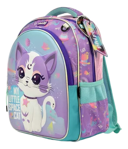 Mochila Espalda Escolar Cat 3d 16 PuLG Gato Color Multicolor