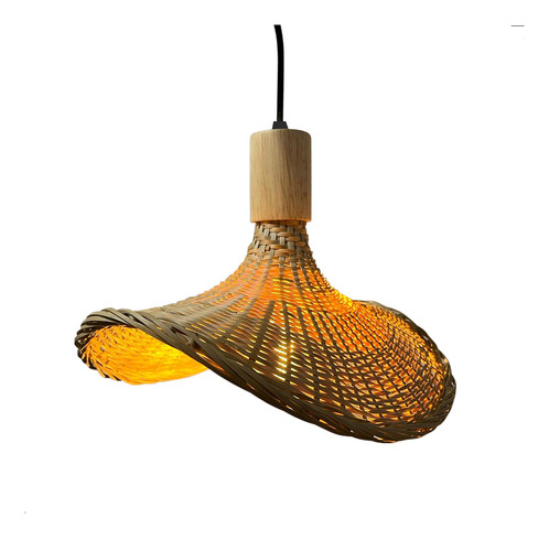 Luminária Pendente Chapéu Rustico Palha Trançada Bambu E27 110v/220v