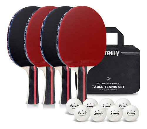 Juego 4 Paleta Ping Pong Pelota Estuche Mejor Goma