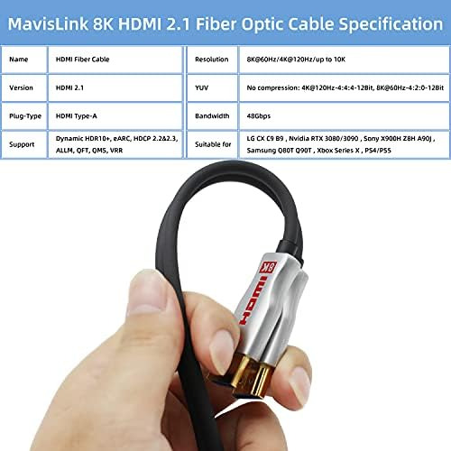 Mavislink 8k Hdmi 2.1 Cable De Fibra Óptica 30 Pies 48 Gbps