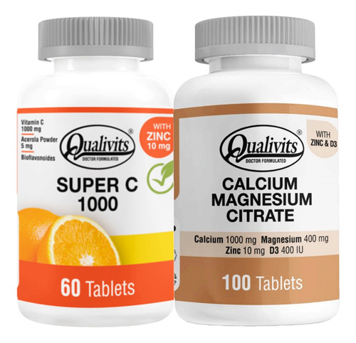 Super Vitamina C + Calcio, Magnesio, Zinc, D3 - Qualivits Sabor Natural