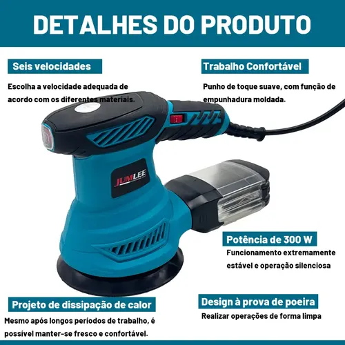 Lixadeira Elétrica Roto Orbital Profissional 125mm 60hz 300w
