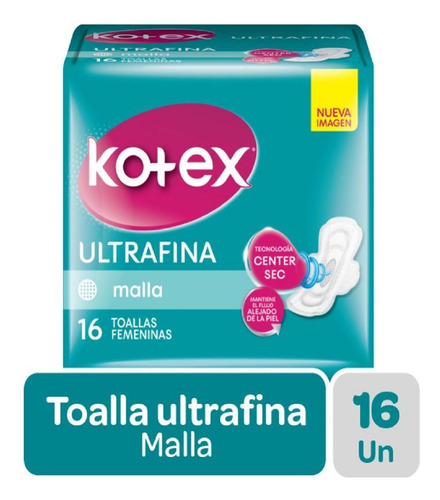 Toalla Femenina Kotex Ultrafina Malla Antibacterial 16 Unid