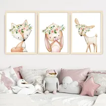 Comprar Set X3 Cuadros Infantiles Nórdicos Animalitos Boho -33x43 Cm