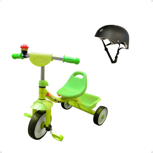 Set Combo Triciclo Infantil Con Canasto Mas Casco Regulable