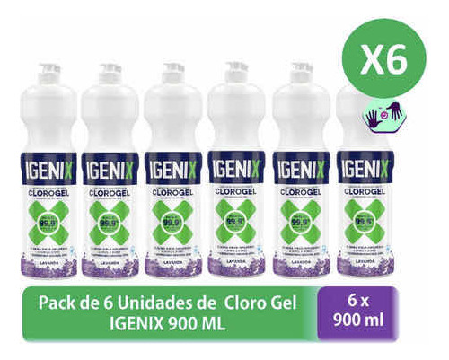 Igenix Limpiador Clorogel Lavanda 900ml Pack X6 (5400ml)