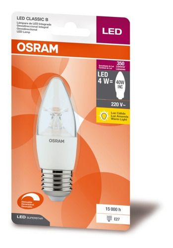 Imagen 3 de 4 de Lámpara Led Osram Vela 4w Dimerizable E27 Cálida Por
