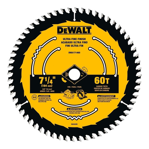 Disco De Sierra 7-1/4'' 60t Corte Fino Dewalt Dwa171460 