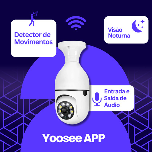 Câmera Lâmpada Ip Wifi 5g Segurança 360 Espiã Yoosee Full Hd Branco