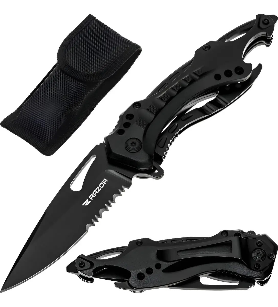 Navaja Táctica Razor Shark Rescate Caza Defensa Acero 440A Negra