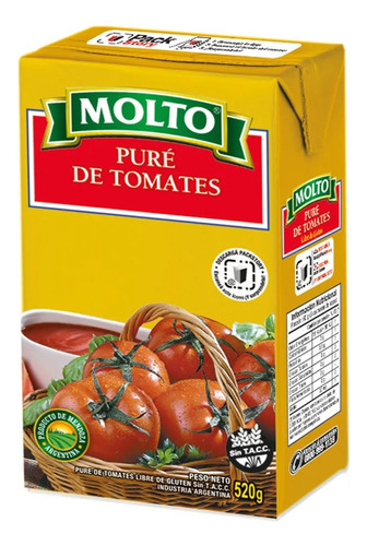 Pure De Tomate Molto 520 Gramos Pack 6 Unidades 