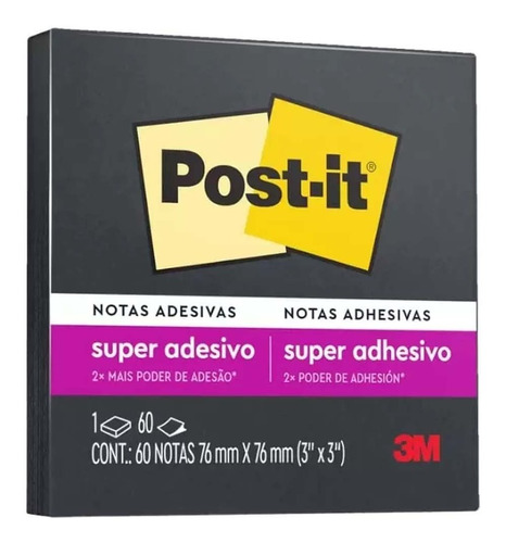 Bloco Adesivo Post-it 3m 76x76mm Preto 60 Folhas