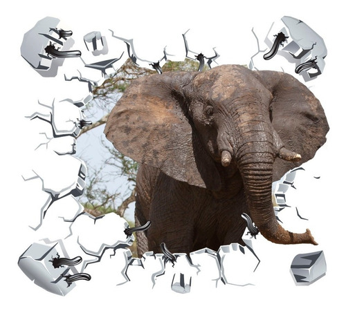 Vinilo Decorativo Animales 3d Elefante Safari Sticker Pared Color Multicolor