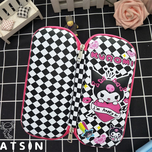 Estuche Lapicera Escolar 3d Kuromi Y Hello Kitty Kawaii 1pz. Color Negro