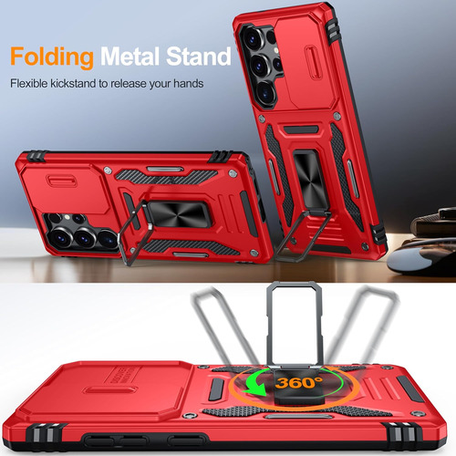 Funda Uso Rudo Cámara Para Galaxy S25 Ultra Carcasa+mica Rojo Samsung Galaxy S25 Ultra