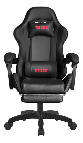 Resee Silla Gamer Reclinable Con Reposa Pies Ergonómica Ajustable Silla De Oficina Y Escritorio Ejecutiva Giratorio Con Soporte Lumbar Y Respaldo, Ideal Para Computadora Y Videojuegos - Color Negro