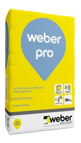 Adhesivo Pegamento Porcelanato Hasta 60x60 Weber Pro X 30kg