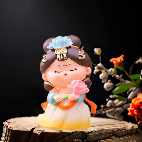 Figura De Niña China Tang, Muñeca De Colección Con Loto