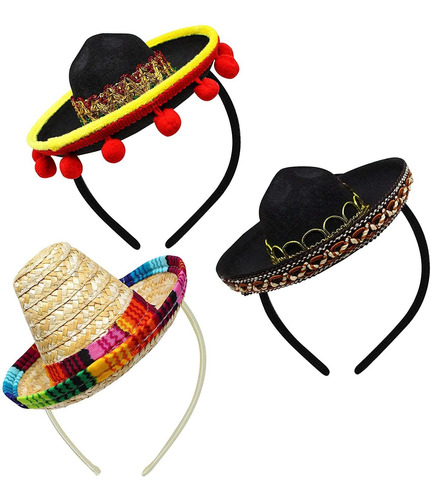 3 Piezas Cinco De Mayo Fiesta Tela Y Sombrero De Paja Diadem