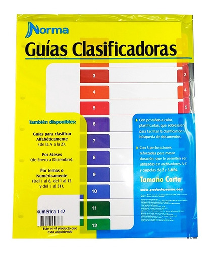 Guias Clasificadora Numérica 1 - 6 Tamaño Carta