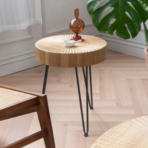 Juego De Mesa Auxiliar Moderna 2 Piezas Redonda Madera