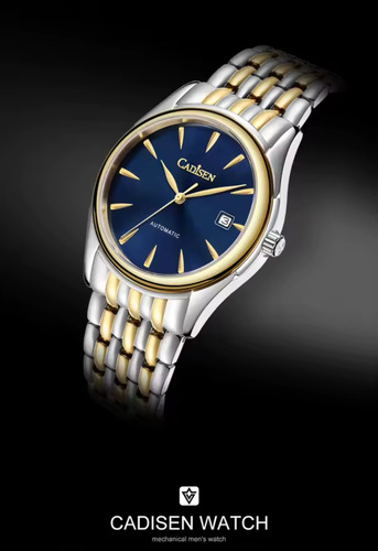 Reloj Mecánico Automático Cadisen C8225m Silver Blue Gold Plateado Dorado Azul