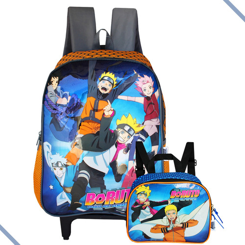 Mochila Rodinhas Boruto  Lancheira Térmica Naruto Shippuden Cor Laranja Desenho do tecido Boruto: Naruto Next Generations